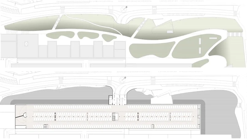 architectonische doorsnede en plattegrond parkeergarage scheveningen