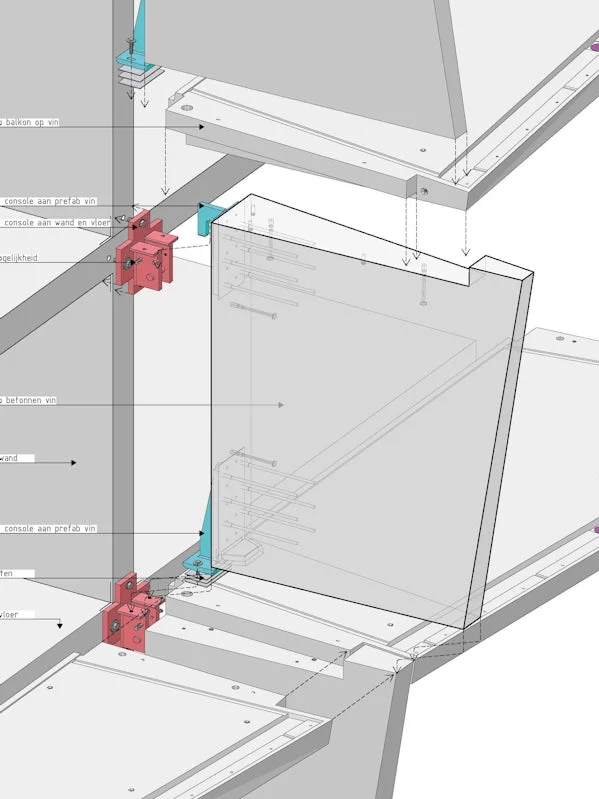 axonometrietekening constructie golvende gevel q residences