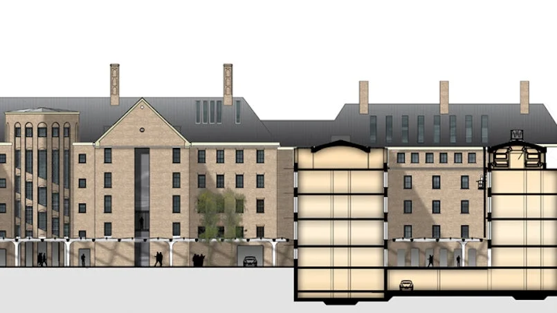 doorsnede en gevelaanzicht met prefab betonnen elementen ministerie defensie