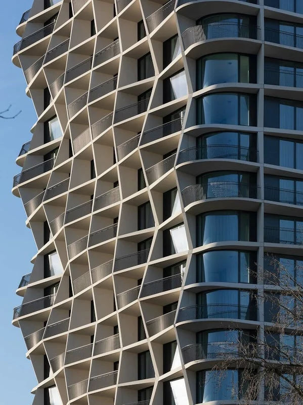 gevelpatroon q residences amsterdam beton en hout