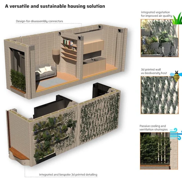 groene gevelwand modulaire 3d betonwoning