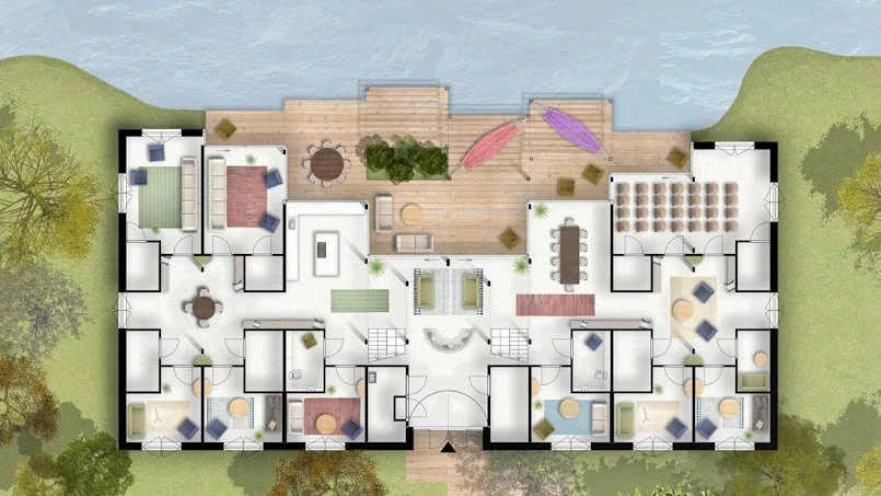 plattegrond maggies center met interieurindeling en omgeving