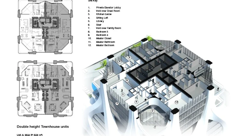 plattegronden van de appartementen variatie in vorm en indeling afgestemd op de gevelgeometrie